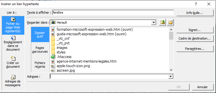 Créer un lien hypertexte