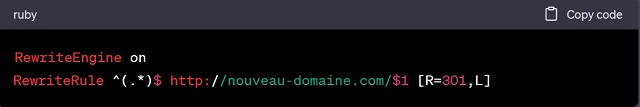 Syntaxe de la redirection 301 de l'ancien domaine vers le nouveau